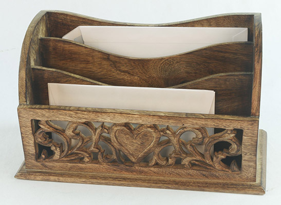 Mango Wood Heart Letter Rack - Click Image to Close